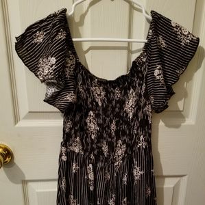 Black and Tan Off the Shoulder Boho Midi Dress